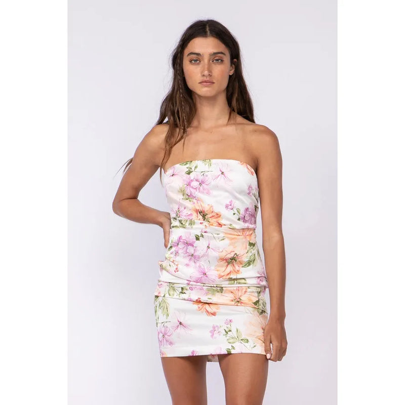 Moana Mini Tube Dress in White Blush