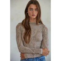 Jacquard Mock Neck Long Sleeve Top