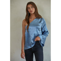 Cecily One Shoulder Top in Blue Teal