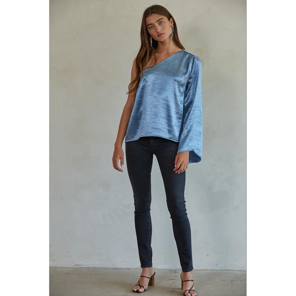 Cecily One Shoulder Top in Blue Teal