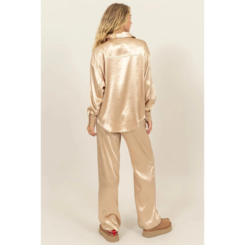 Satin Shirt and Pants Set- Taupe