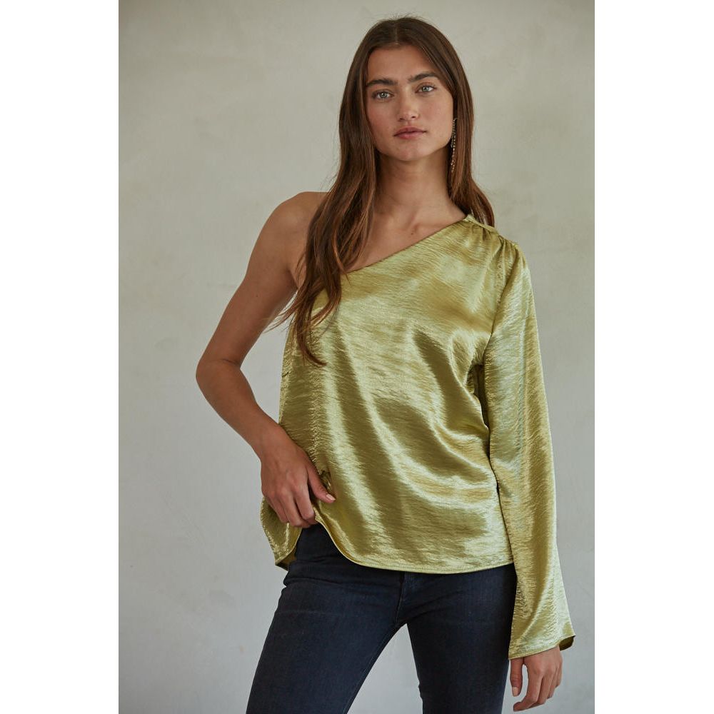 Cecily One Shoulder Top in Olive Gold