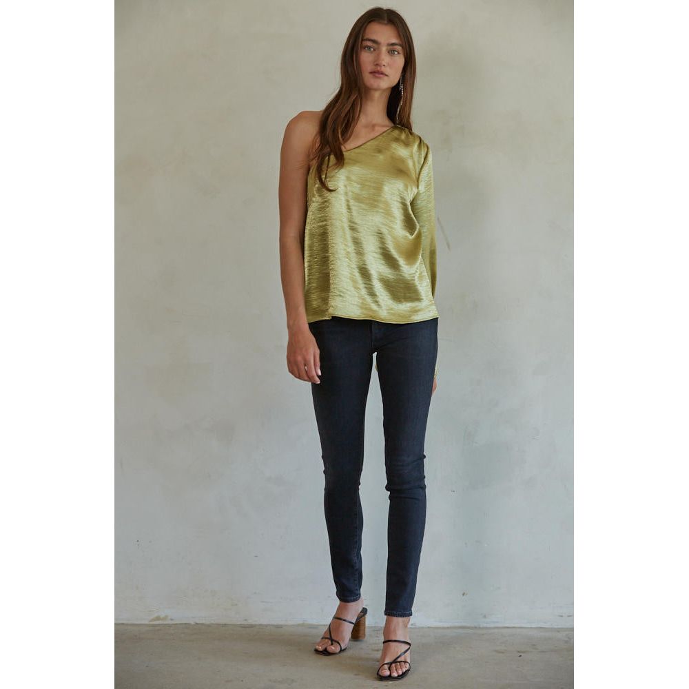 Cecily One Shoulder Top in Olive Gold