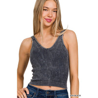V-Neck Cropped Tank With Padded Bra (Multiple Colors)