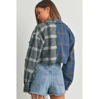 Two Tone Plaid Top- Denim/ Black