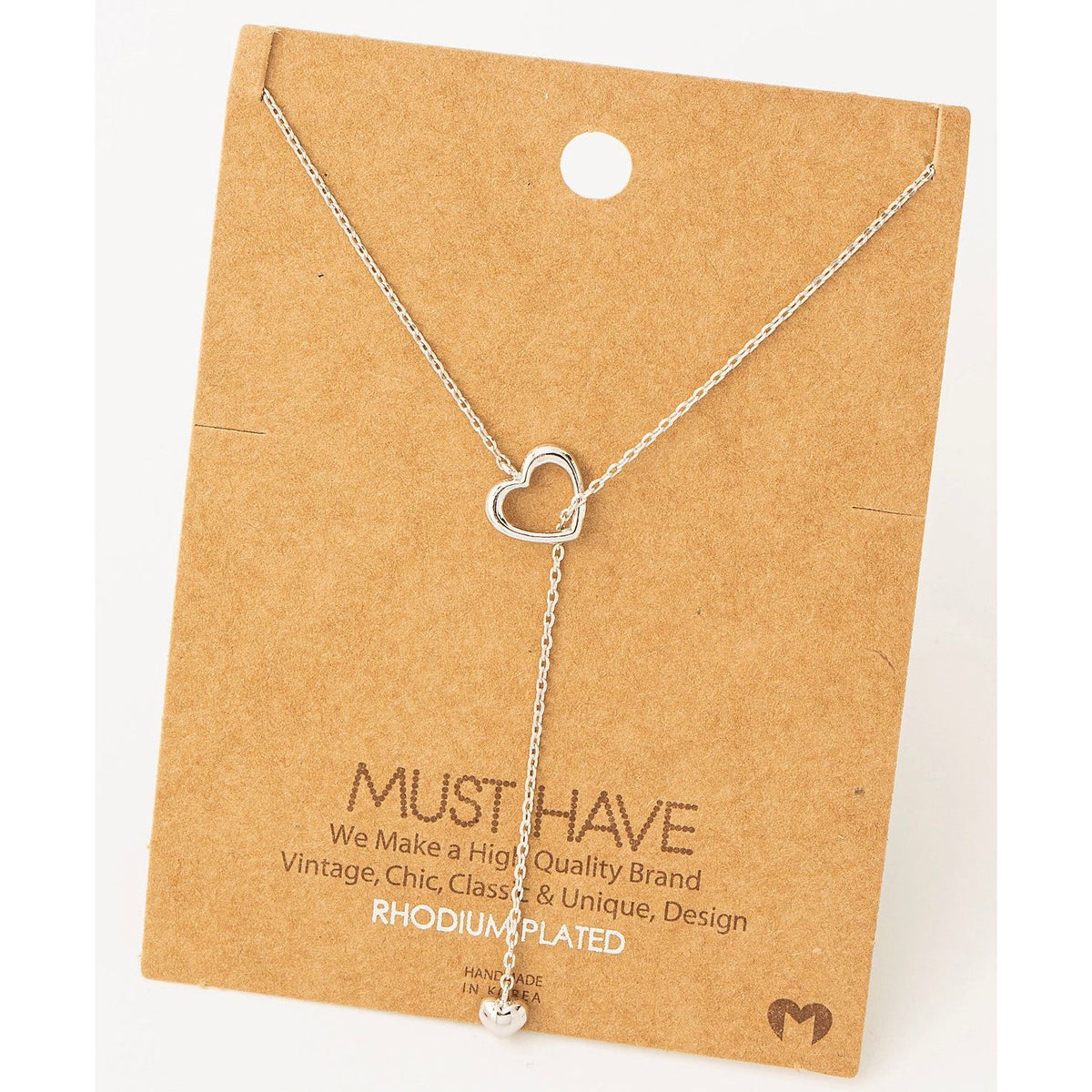 Dainty Heart Lariat Necklace (Silver or Gold)