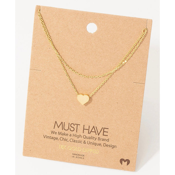 Layered Chain Heart Charm Necklace (Silver or Gold)