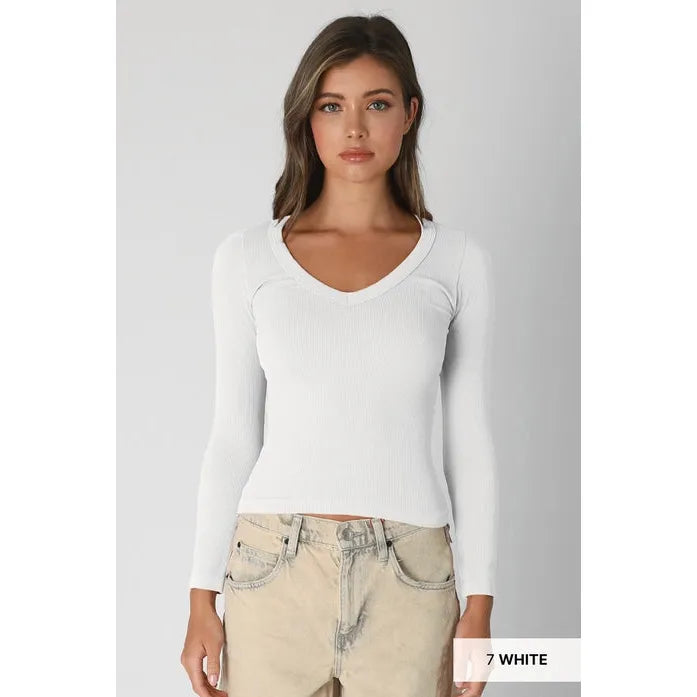 V Neck Ribbed Top (5 Colors)